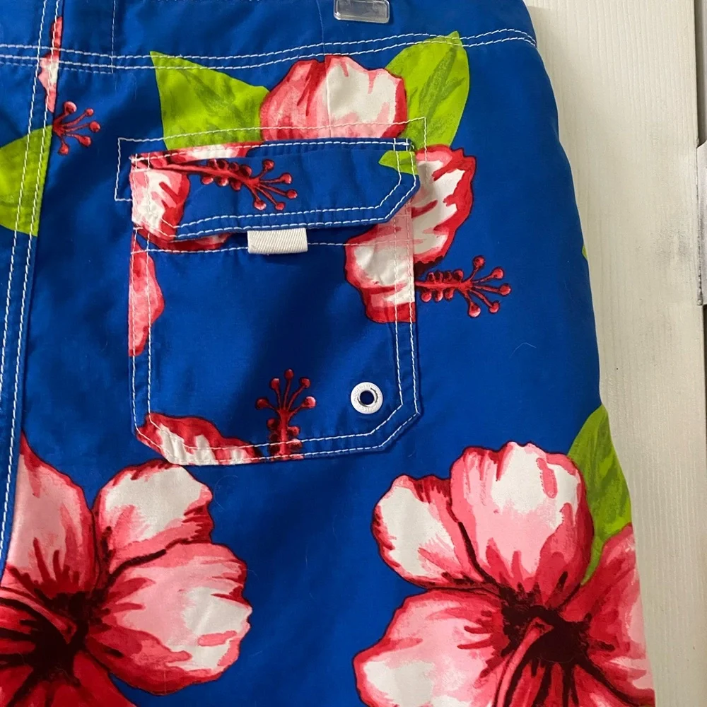 Abercrombie & Fitch Blue Hawaiian Floral Print Unlined Swim Trunks Size Large